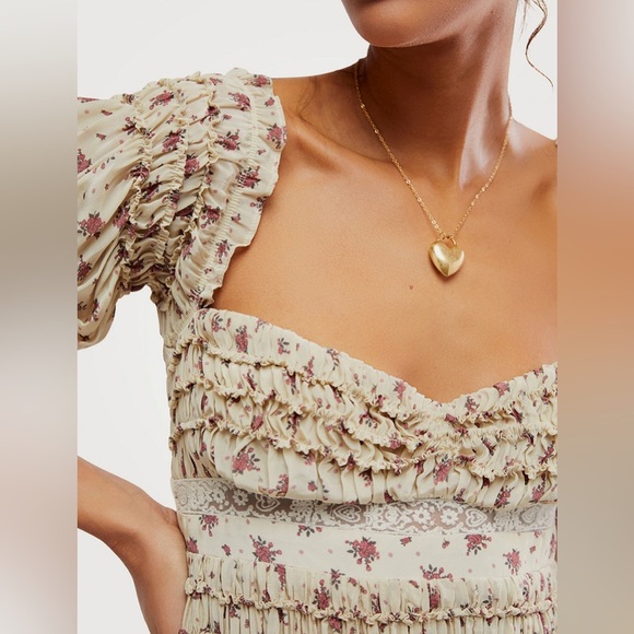 🆕 Free People Juniper Bali Floral Dress Ditsy Floral Neutral Ivory Size 10 - Picture 2 of 8
